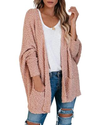 China 2021 new design anti-shrink fashion long sleeve loose cardigan knitted sweater coat women for sale