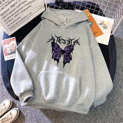 China Spring Anti-Wrinkle Butterfly Print Hoodie Ladies Gothic Style Hoodie Ladies Sweatshirt Aesthetic Winter Hooded Streetwear for sale