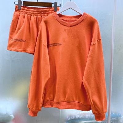 China Antibacterial Solid Round Neck Pullovers Sweatshirts And Short Two Pieces Sets Women Spring Suits Clothing for sale