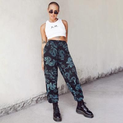 China Anti-Wrinkle InsGoth Women Street Wear Pants Vintage Black Evil Dragon Print High Waist Casual Gothic Panties Loose Long Pants Female for sale