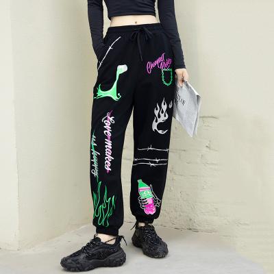 China Women 2021 Autumn Graffiti Painted Gothic Cool Cool Painted Gothic Cool Pantalones Moda Djinn Pants Shirt Dress Women 2021 for sale