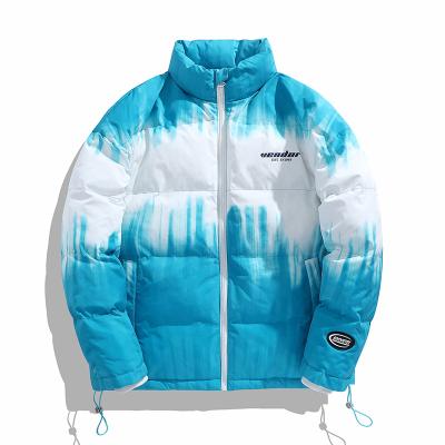 China Winter Fashion Tie Stripper Jackets Mens Stylish Custom Design Bubble Dye Hooded Coat Mens Breathable Striper Jacket for sale