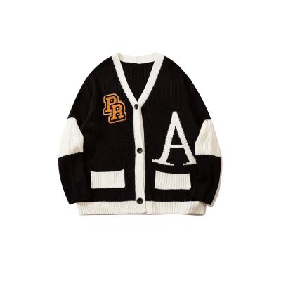 China Anti-Wrinkle Embroidery Chenille Loose Oversize Custom Letter Patches Knitted Knitwear Mens Sweater Cardigan for sale