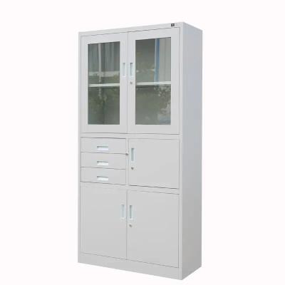 China Modern Cabinet Office Furniture Storage White Steel Glass Llocker 2 Filling Door With Key Lock for sale