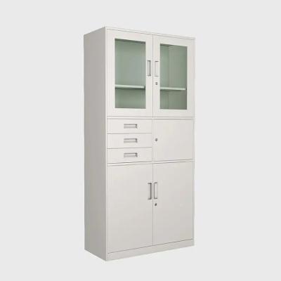 China Modern Manufacturers Metal 2 Door Glass Cupboard Steel Filing Cabinet With Safe Box And Lock for sale