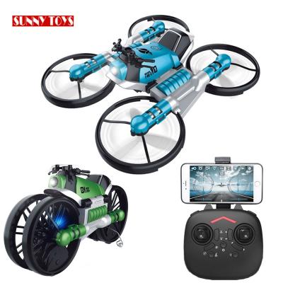 China Headless Mode 2 in 1 Folding Deformation RC Motorcycle Wifi Drone Toy Quadcopter Remote Control Flying Motorcycle with HD Camera for sale