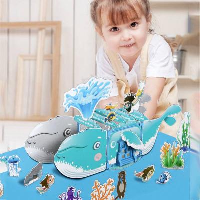 China Educational DIY practice children painting house paper puzzle sea animal dinosaur 3d puzzle with drawing game for sale