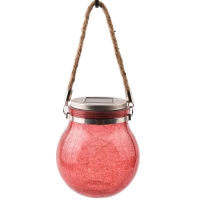 China Hot Selling Solar Outdoor Colorful Glass Garden Night Lights Crackle Glass Bottle Pot Solar Power Led Lights For Pathway Decorative Landscape for sale