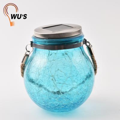 China Fine LANDSCAPE Appearance Cheap Round Pendant Light Crackled Decorative Garden Lights Glass Solar Led Hanging for sale