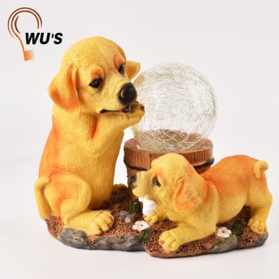 China Hot Sale Eco-friendly Cute Dog Garden Sun Decorative Resin Animal Shaped Solar Garden Lights Night RGB Led Light Waterproof On Table for sale