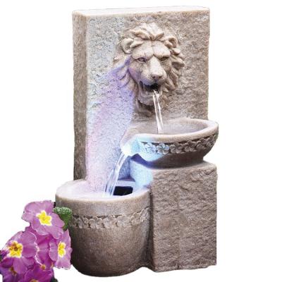 China Eco-friendly Solar Resin Lion Statue Water Fountain Decoration Garden Lights Outdoor for sale