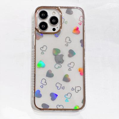 China Shockproof Luxury Transparent Case Designer Laser Printer Heart Holographic Phone Case For iPhone for sale