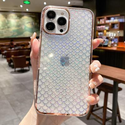 China High Grade Laser IMD Phone Case Dual Layer Clear Holographic Hard Shockproof Girly Phone Case Shockproof For iPhone 11 12 Series for sale