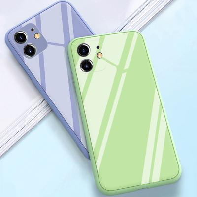 China Shockproof Square TPU Silicone Tempered Glass Phone Case Back Cover For iPhone 13 12 iPhone 11 Phone Case Glass for sale