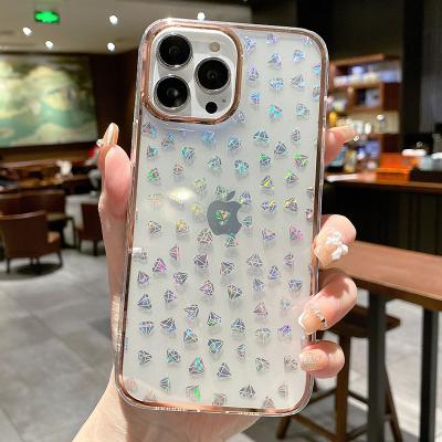 China Custom Hard Cover Phone Cases Laser Diamond Phone Cases Sublimation Waterproof Shockproof Fashion Electroplating For iPhone for sale