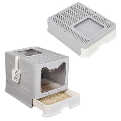 China Partially Enclosed Type Viable Belenpet Flodable Cat Litter Box With Transparent Large Capacity Drawer Window for sale