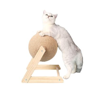 China Viable Pets Interactive Toys 360 Degree Rotating Pet Paly Ball Sisal Cat Scratching Ball With Wooden Stand for sale