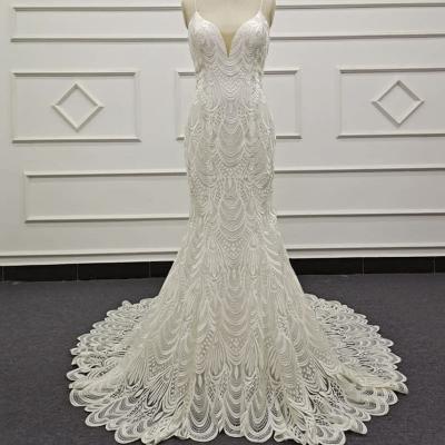 China Eslieb 2020 Mermaid Lace Mermaid Wedding Dress Spaghetti Straps Wedding Dresses Vestido Noiva Court Train Anti-Static Custom Made Wedding Dress for sale