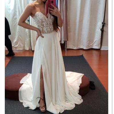 China 2019 Berta Bodice Chiffon Skirt Crystal Wedding Dresses Sweetheart Neckline Lace Applique Anti-Static Whole Wedding Dress for sale