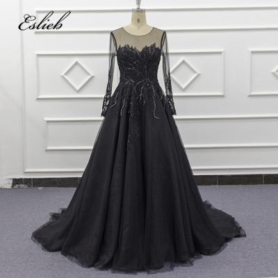 China 2019 Eslieb Anti-Static Black Wedding Dresses Embroidery Floor Length Brides Dresses Vestidos Novia Ball Gown for sale