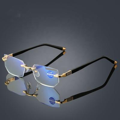 China Wholesale Custom Cut Blue Light Blocking Elderly 100% UV Protection Rimless Rectangle Rimless Glasses 400 Reading Optical Glasses for sale