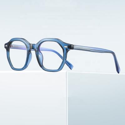 China Custom 100% 400 protection anti UV blue ray computer glasses frame tr90 plain eyeglasses men optical flexible polygon blue ray frames for sale