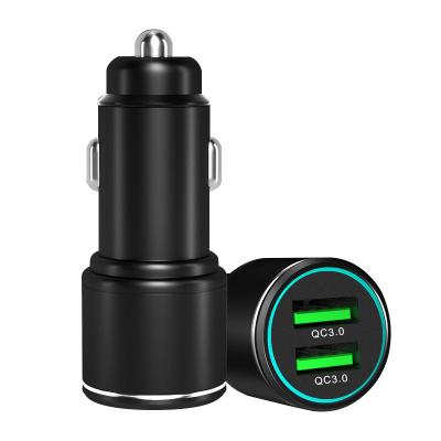 China Universal Qc3.0 Portable Metal Car Charger Fast Charging Port Adapter 2 Dual Usb Car Mobile Charger for sale