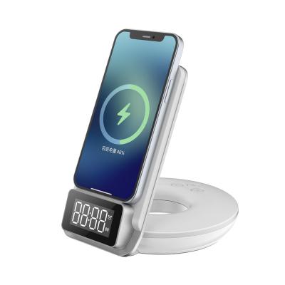 China Table Top 3 in 1 Led Table Night Desk Digital Alarm Clock Phone Light Portable Wireless Charger Pad Lamp Wireless Charger for sale