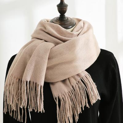 China Classic Women Plain Color Cashmere Scarf With Tassel Winter Soft Warm Thicker Shawl for sale