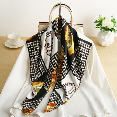 China 2022 NEW Girls 90*90cm multifunctional silk hijab smooth casual square satin polyester scarves for elegant women for sale