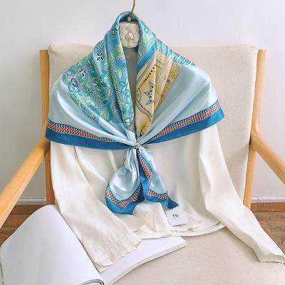 China 90*90cm style multifunctional square polyester fashion factory direct sale custom satin silk scarf for women hijab for sale