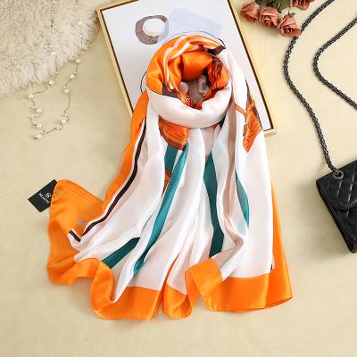 China Factory Classic Long Soft Women Custom Printed Silk Satin Polyester Long Scarf For Fashion Shawl Hijab for sale