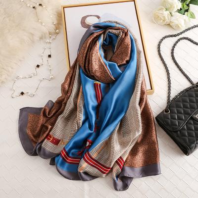 China Hot Sale 2021 Latest Long Custom Silk Scarf Ladies Style Printing Satin Silk Shawls With Pattern Chain Scarves for sale