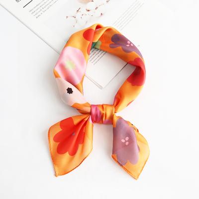 China Customized high quality multi-function soft silk printed silk satin square scarf 58*58cm polyester scarf women for sale