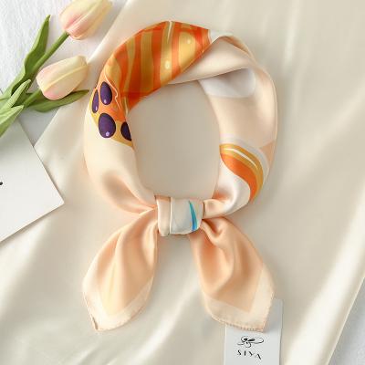 China Small Square Scarf 58*58cm Printed Satin Silk Square Scarf For Elegant Women for sale