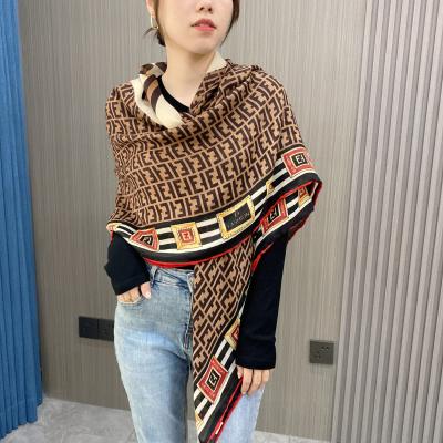 China 130*130cm Women's Autumn Winter Print Velvet Square Scarf Woolen Silk Square Shawl Large for sale