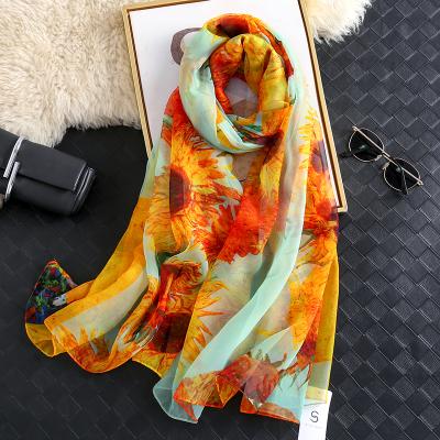 China High Quality Concise Chiffon Long Scarf With Satin Chiffon Comfortable Silk Scarf For Women for sale