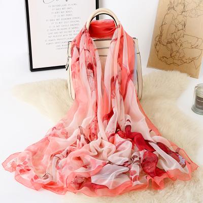 China Wholesale High Quality Chiffon Long Scarf Custom Silk Scarf Shawl Satin Printed for sale