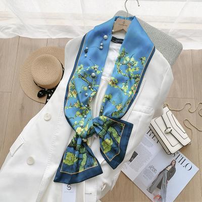 China Wholesale Fashion Silk Satin Ribbon Long Hair Slik Custom Printing Slik Scarf For Women for sale