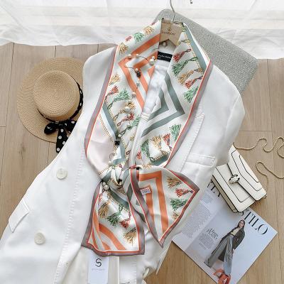 China 2021 Hot Sale Fashion Long Hair Scarf Digital Printing Silk Neck Scarf Long Tie Scarves For Women for sale