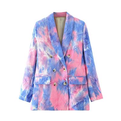 China 2020 Autumn Breathable Fashionable Casual Double Breasted Tie Dye Ladies Outwear Women Blazer for sale