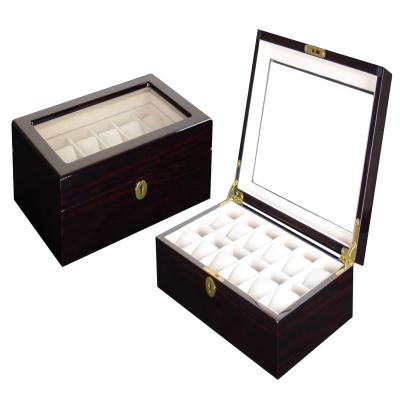 China Wood Lacquered Wood Finish High Gloss Velvet Collection Watch Box Inner Watch Storage Box for sale