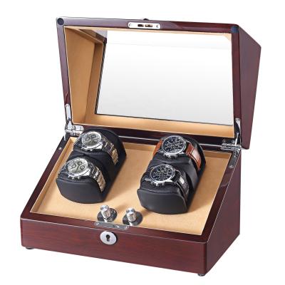 China Luxury Automatic LED Light Watch Winder Box For 4 Watch Wooden PU Watch Winder for sale