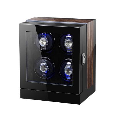 China High Quality Wooden Automatic Watch Winder With LED Light Luxury Wooden Self Winding Watch Box for sale