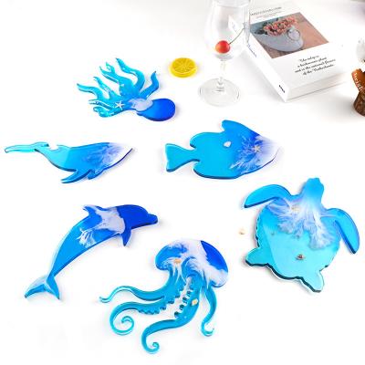 China Food Grade Material T99 Environmental Friendly High Quality DIY Crystal Coaster Silicone Mold Resin Mold Combination Set for sale