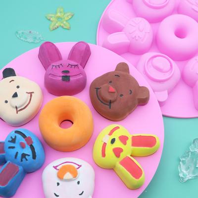 China Disposable T 233 7 Cavity Round Rabbit Bear Donuts Silicone Cake Mold DIY Baking Chocolate Mold for sale