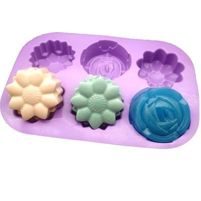 China Disposable T65 DIY 6 Holes Flower Handmade Silica Gel Mold Soap Silicone Mold for sale