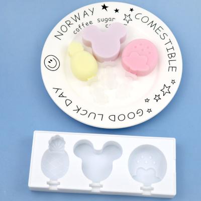 China T824 DIY 3 Cavity Disposable Mouse Head Strawberry Cartoon Popsicle Silicone Mold for sale