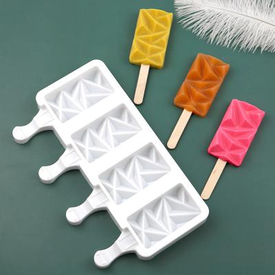 China Large Disposable T509 4 Cavity Diamond Silicone Popsicle Mold Ice Cream Silicone Molds for sale