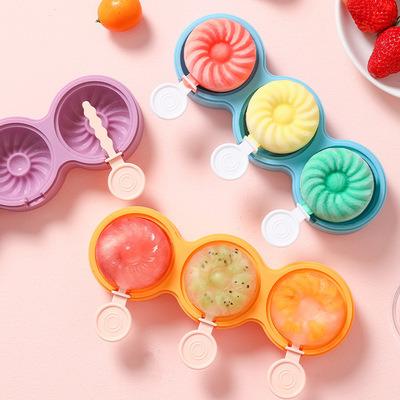 China T921 Food Grade Disposable Silicone Ice Cream Popsicle Mold Mold 3 Cavity Round Mold for sale